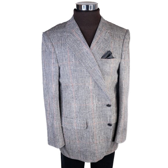 VTG Stanley Blacker Sport Coat Jacket Blazer Plaid Gray Two Button Sz 46R EUC - Picture 2 of 13